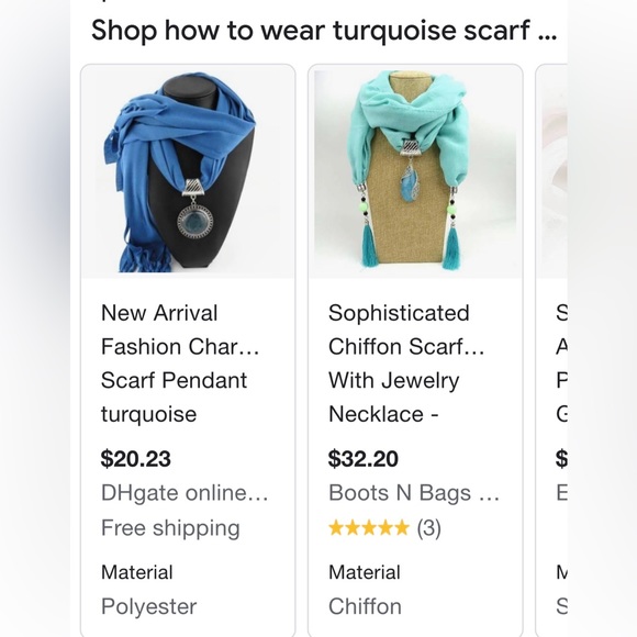 NWOT 2pk Scarf Pendants - Silver w/ Turquoise & Red Stone Metallic Scarf Slides - Picture 6 of 6